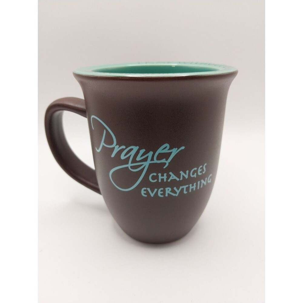 Abbey Press Prayer Changes Everything Ceramic Coffee Mug Brown Turquoise Accent
